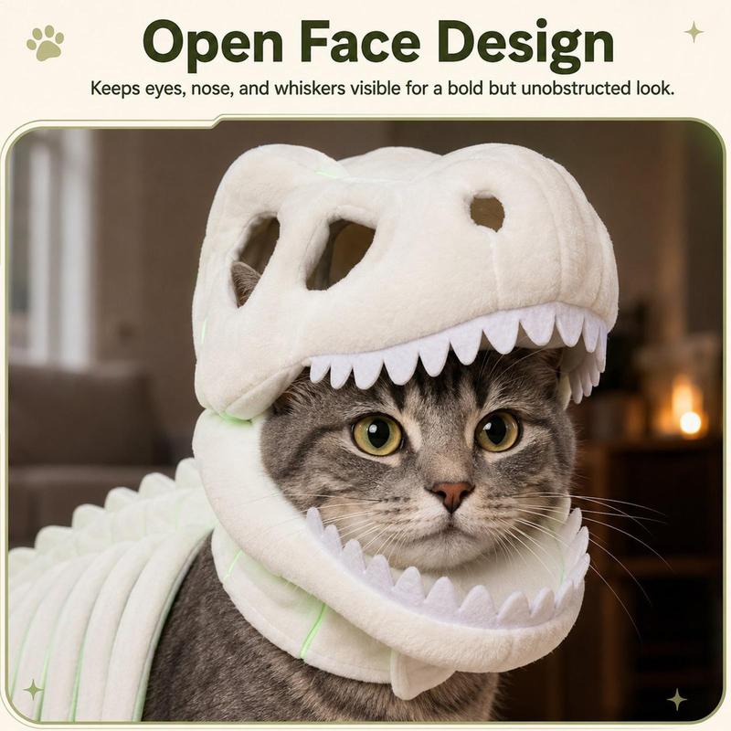50cm Dinosaur Skeleton Glow in Dark Cat Costume Pet Clothes for Halloween Cosplay Party Dinosaur Skeleton Pet Costume
