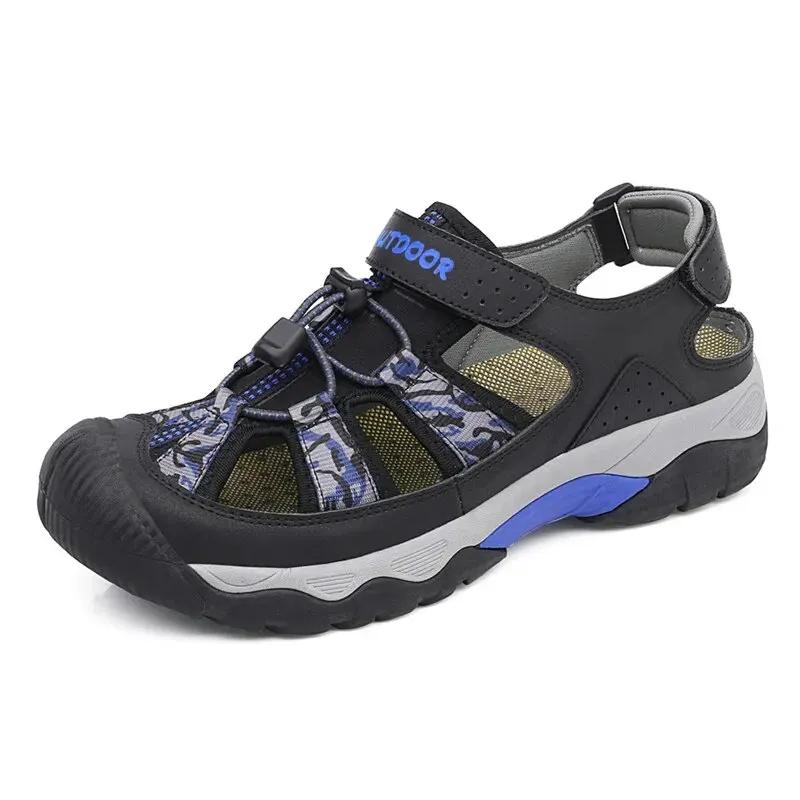 

Summer Men Sandals Outdoor Breathable Beach HikingNon-slip Wading Shoes Thick Sole Closed Toe Aqua Shoes 46 синій