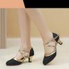 Zapatos de baile latino D'Orsay con purpurina para mujer, con correas cruzadas con hebillas, tacones medios gruesos, zapatos de baile de vestir que combinan con todo