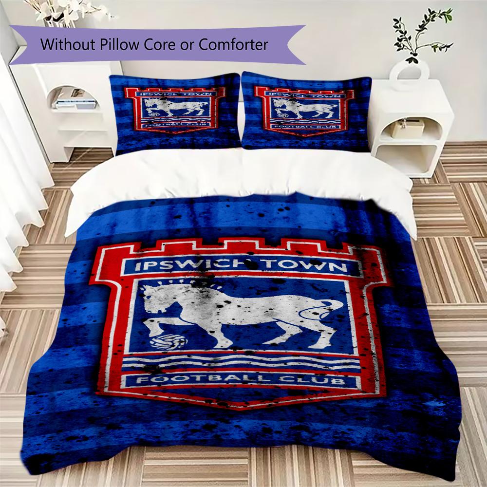 Ipswich Town FC Pattern Bedding uilt Set uilt Cover Pillowcase Home Decoration Birthday Gift (1 * duvet cover + 2 * pillowcase without core)