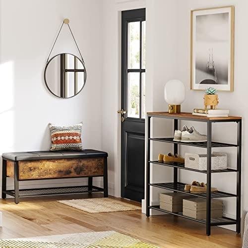 Raft pentru pantofi, Organizator pentru depozitarea pantofilor cu 4 rafturi din plasă și suprafață mare pentru genți, Raft pentru pantofi pentru hol