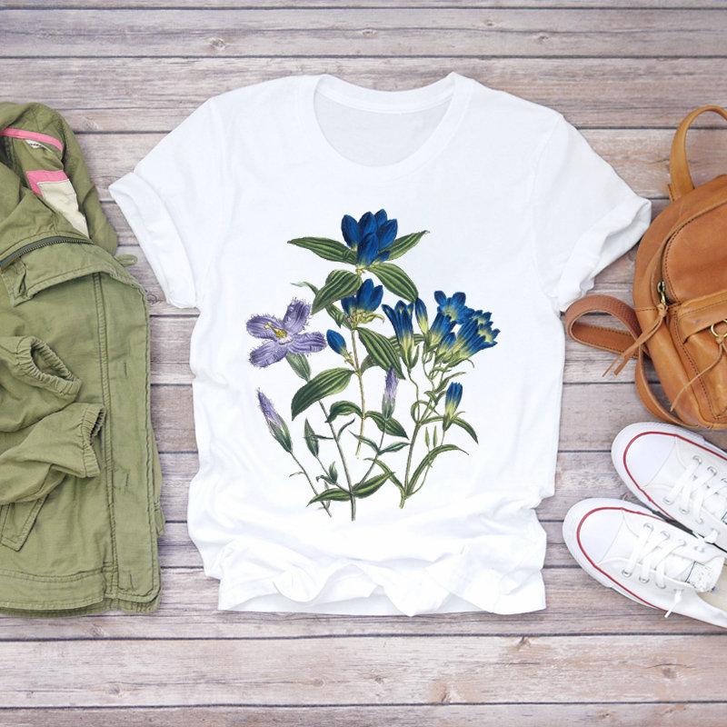 Flower Printing T Shirt Women Summer Casual Tshirts Women's Aesthetic T-Shirts Harajuku Graphic Kawaii Female T-Shirt Tee Tops