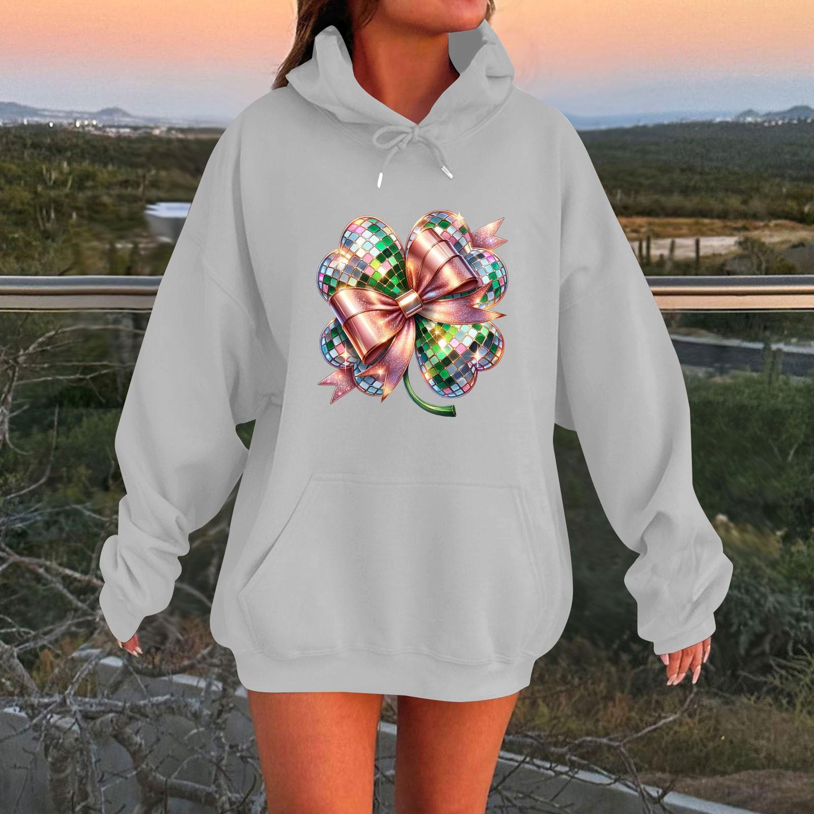 

Женская мода круглый вырез St. Повседневная толстовка с капюшоном и длинными рукавами с принтом Патрика XL