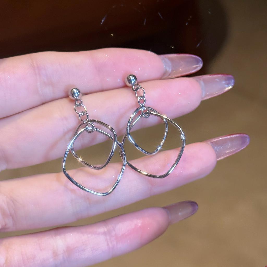 Minimalist Double Square Cute Elegant Earrings Luxury Women's New Fashion Simple Ear Geometric Shape Fresh Sweet Style