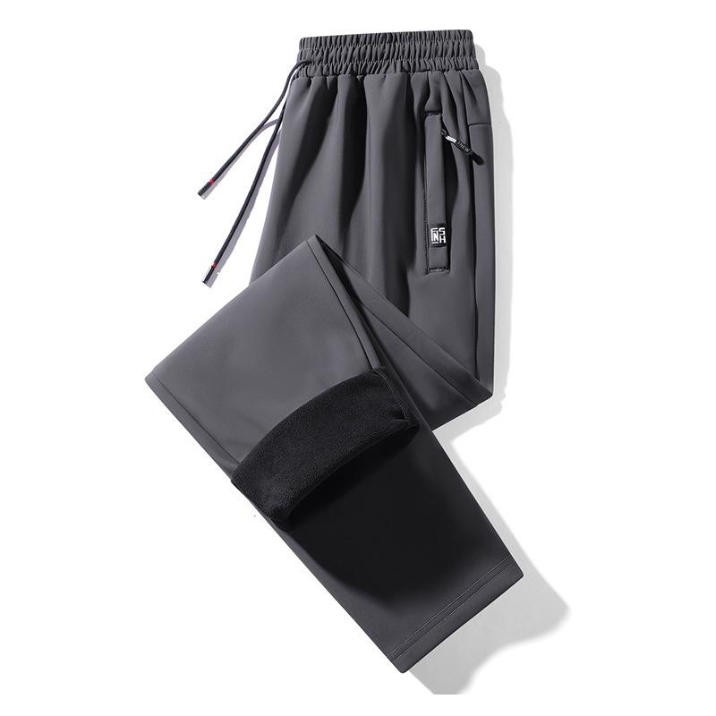 Men's Fleece-Lined Thickened Relaxed-Fit Cuffed Sweatpants Large Size Straight-Leg Athletic Trousers for Autumn and Winter