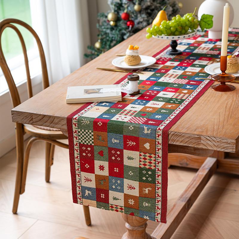 25-Color Woven Jacquard Polyester Cotton Christmas Snowman Table Flag End Of Bed Flag Decorative Cover Towel Dining Table Cloth