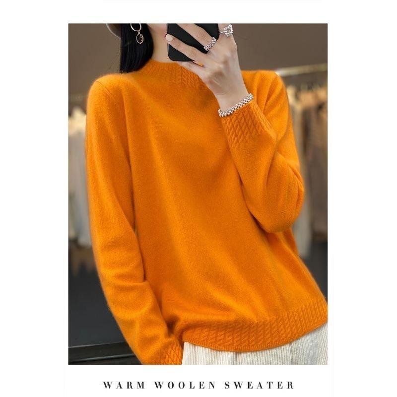 Fashion Long Sleeve Loose Knitted Sweater for Women Half High Collar Base Autumn Winter Pullovers Sweaters Women Casual Solid Ladies Knitwears 2374