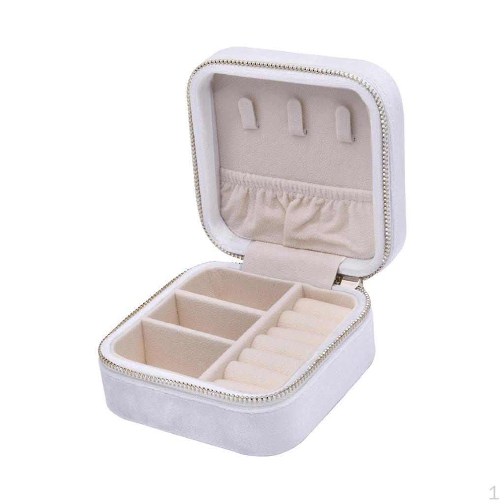 

Jewelry Box Organizer Zipper Double Layer Square Small Display Holder Boxes Detachable Gift Portable C