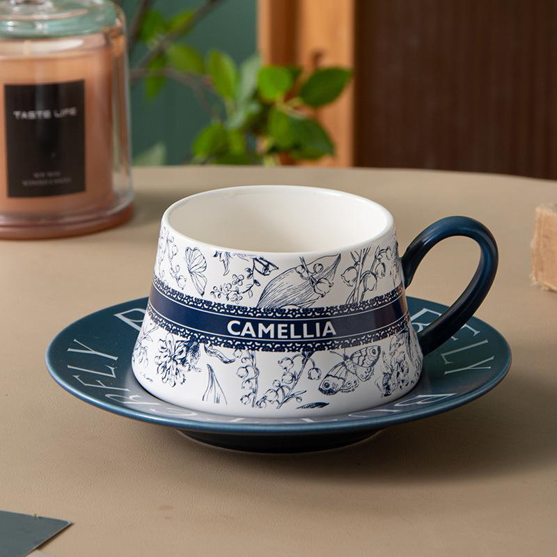 Chinese Style Ceramic Coffee Cup Saucer Set Household Drinking Cup Afternoon Tea Tableware Niche Latte Cup High Looking Girls
