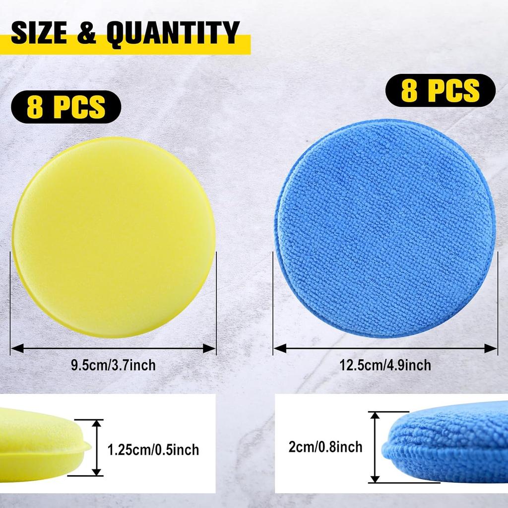 Microfiber Wax Applicator Pads, 16 PCS Car Wax Applicator Pad, Round Foam Applicator Pads, Polishing Sponges Applicator for Car Detail Polishing,