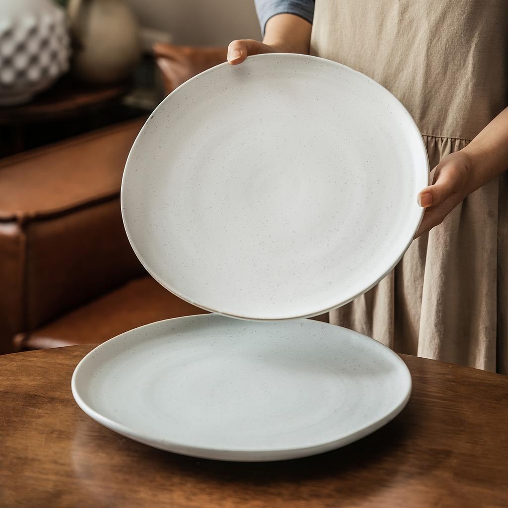 Simple Sesame Glaze Special-Shaped Large Plate Creative Household Ceramic Plate Dining Plate Restaurant Hotel Western Food Plate