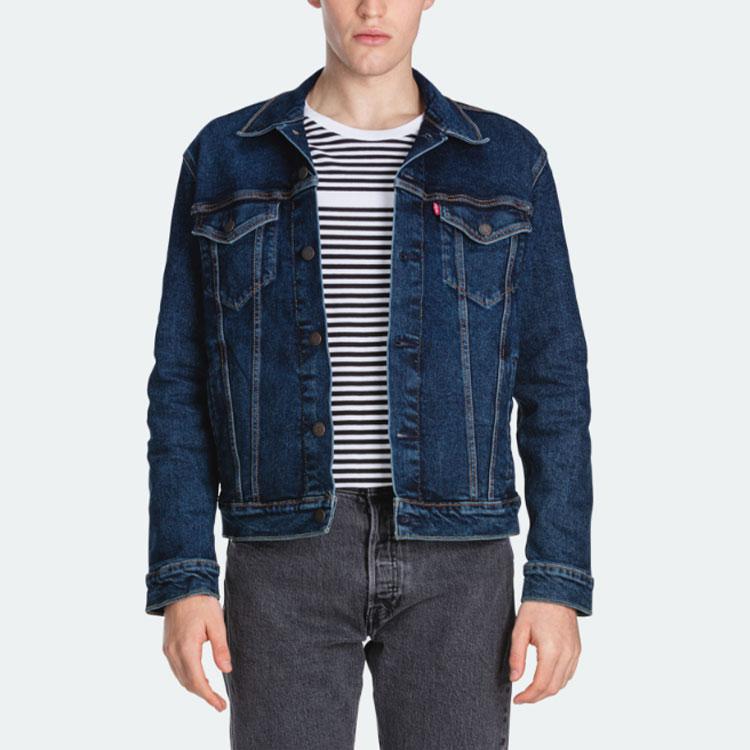 Levis FW22 Solid Color Turn Casual Denim Jacket Men Outerwear Blue 72334-0322