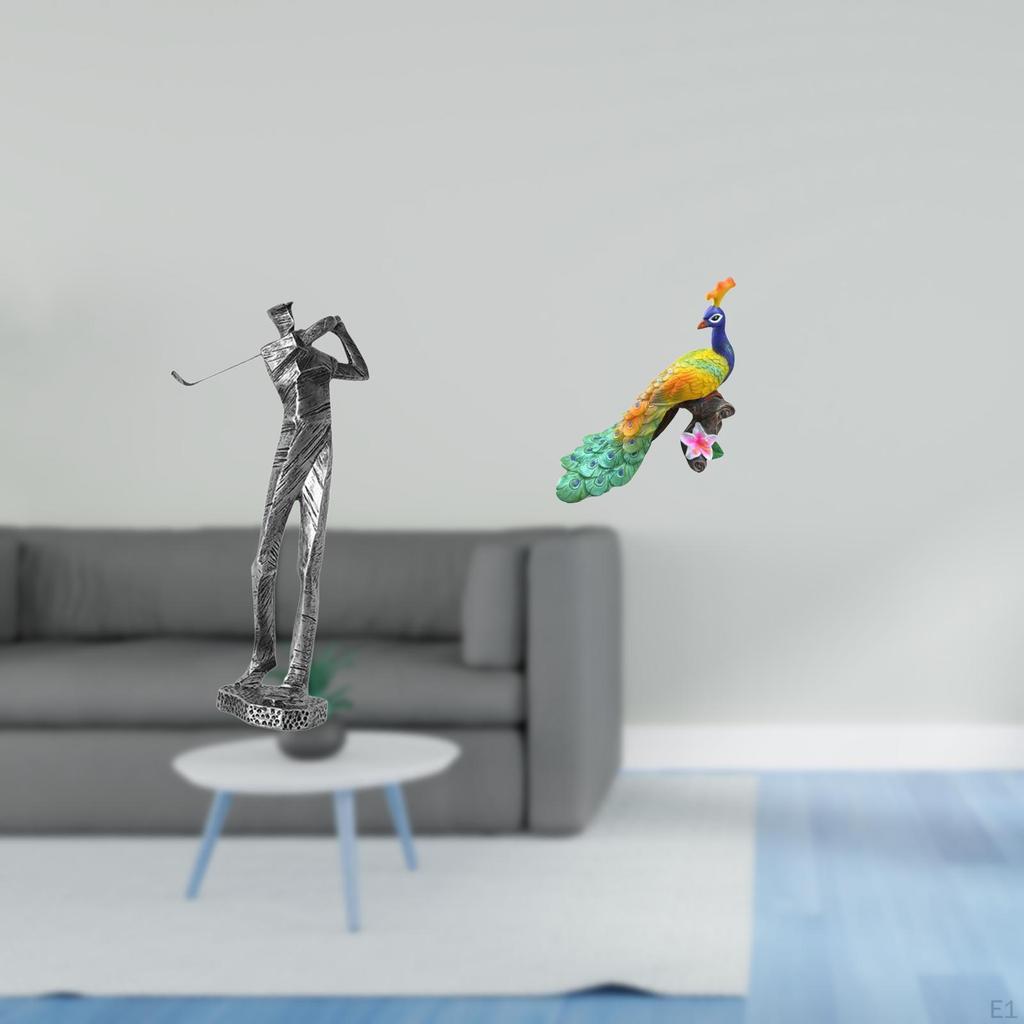Golfing Peacock Resin Figurine Modern Golfer Sculpture Decorative Garden Ornament Crafts for Golf