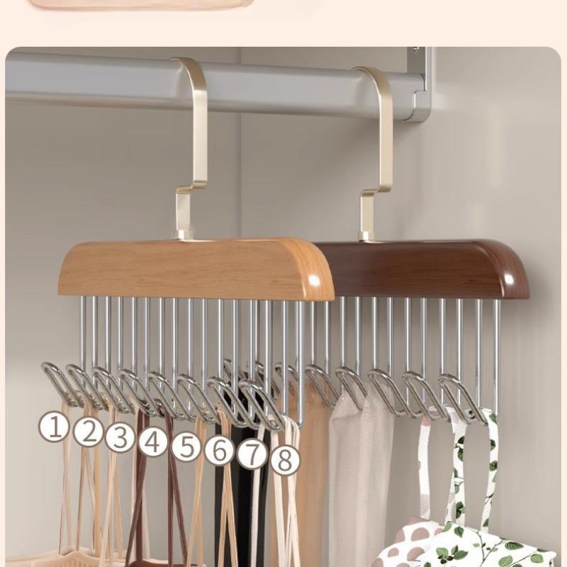 Solid Wood 8 Hook Hanger, Underwear, Vest, Tie Multi-Functional Hook, Suitable For Dormitory, Apartment, Bedroom Finishing