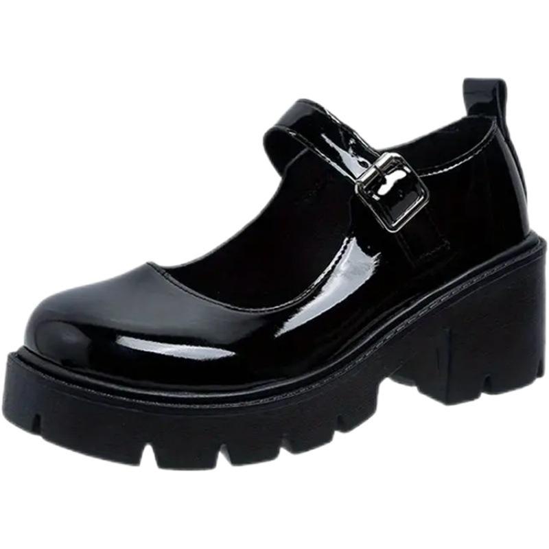 High Heels Mary Jane Shoes Heightened Platform Single Shoes Women'S Round Toe British Style Small Leather Shoes Uniform Shoes Loafers