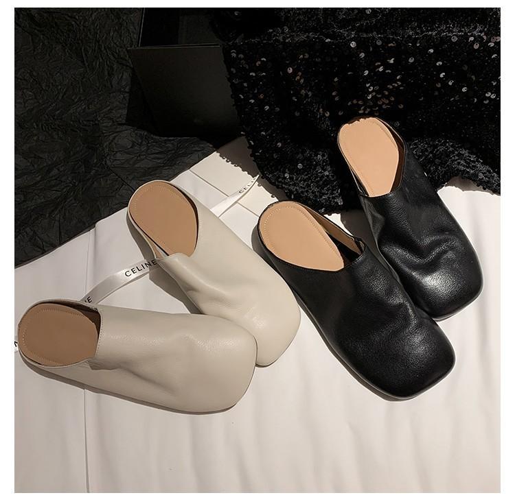 March~ 2025 Summer New Products First Layer Cowhide Flat Bottom Lazy Wind Korean Version Small Slippers Daily Bag Head Half Drag