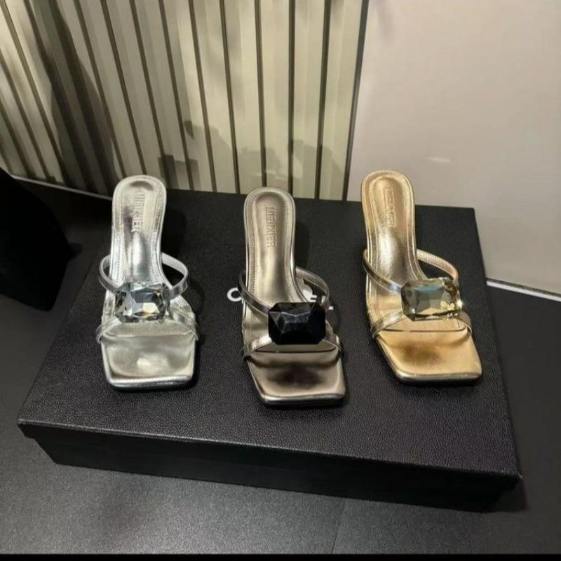 Fashion New Summer Crystal Woman Slippers High Heels Fashion Pumps  Elegant Women Sandals Designer 2025 Trend Luxury Mujer Zapatos