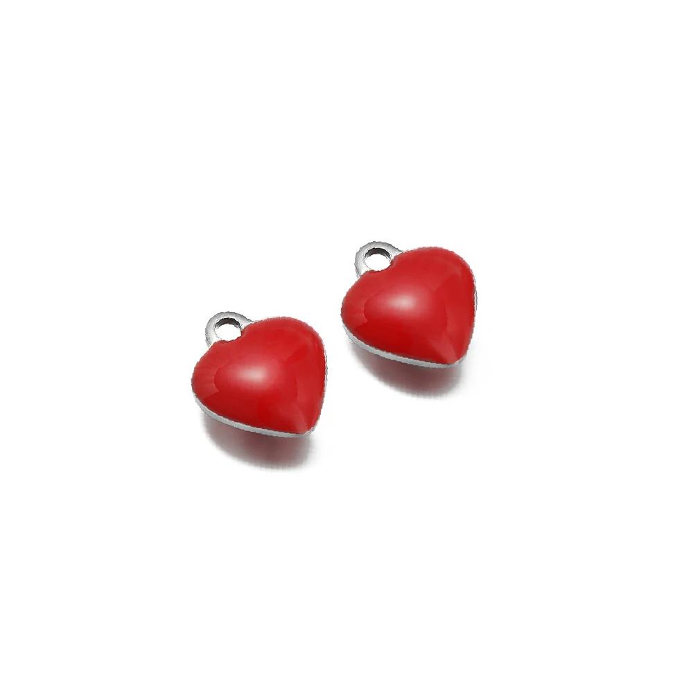 20pcs Stainless Steel Enamel Small 8mm Heart Charms Pendants for DIY Jewelry Necklace Findings Bracelet Supplies Earrings Making