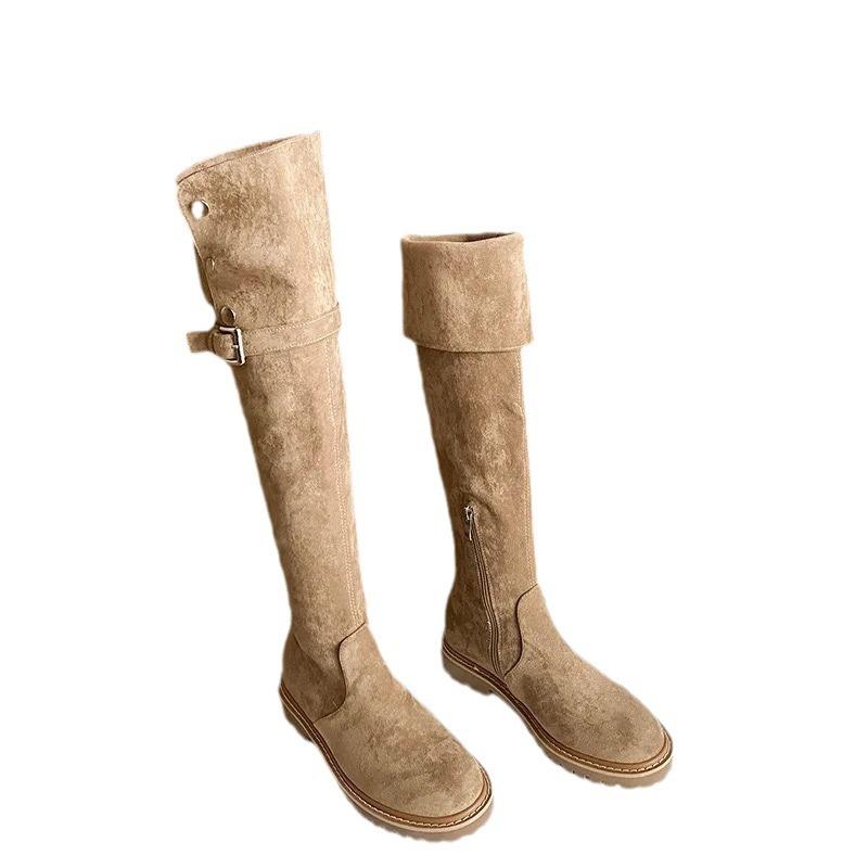 Long tube boots for women 2025 new autumn over knee snow boots knight boots with plush thick heels and slim boots