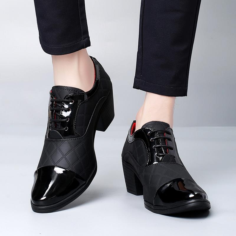 Uomo Tacco Alto Rosso Wingtip Pelle Nera Derby Abito da Sposa Danza Business Formale Scarpe da Ascensore Scarpe Rialzanti Taglie Forti
