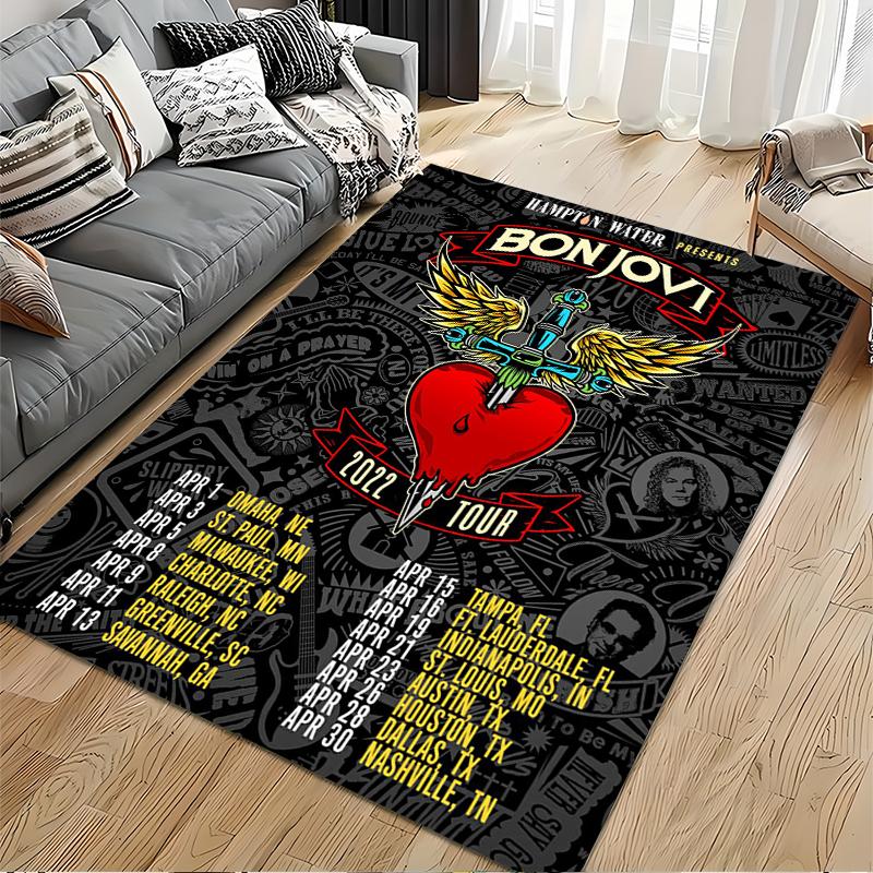 Bon Jovi 2022 Tour Heart and Dagger Design Non-slip Rug Suitable for Living Room and Bedroom Sofas