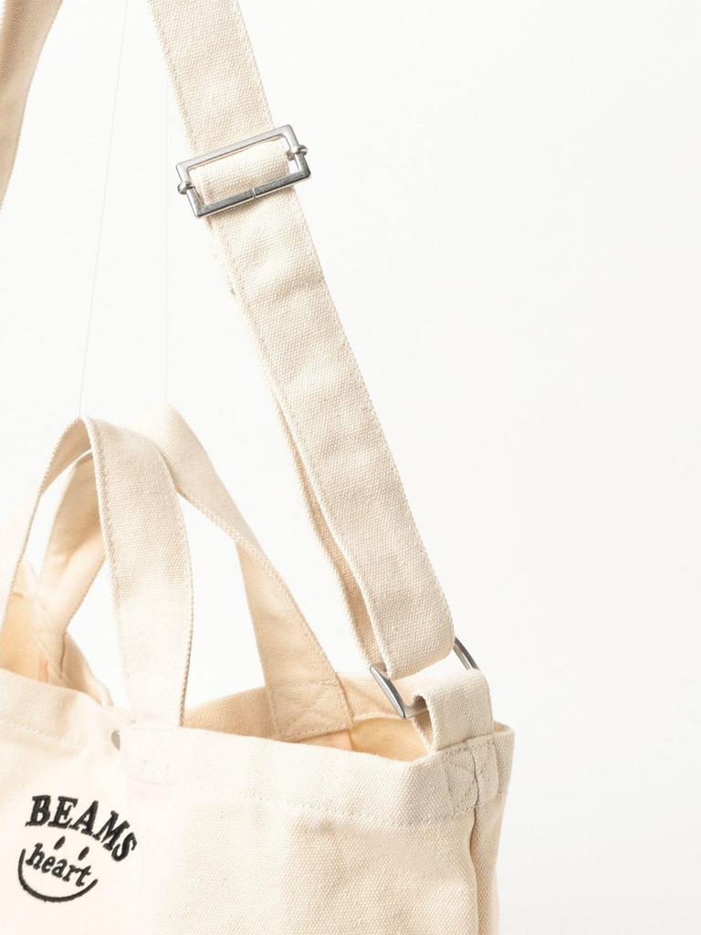 Beams Heart Canvas Bag, Smile Embroidered Logo, Women's, Natural, One Size