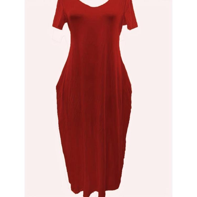 Women's Casual Maxi Dress Short Sleeve Simple Solid Dress With Pockets