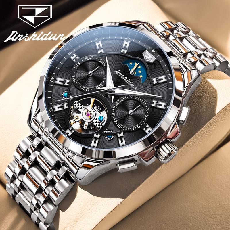 Orologio Meccanico Automatico Multifunzione Marca JINSHIDUN Tourbillon Orologio da Uomo Orologio da Uomo