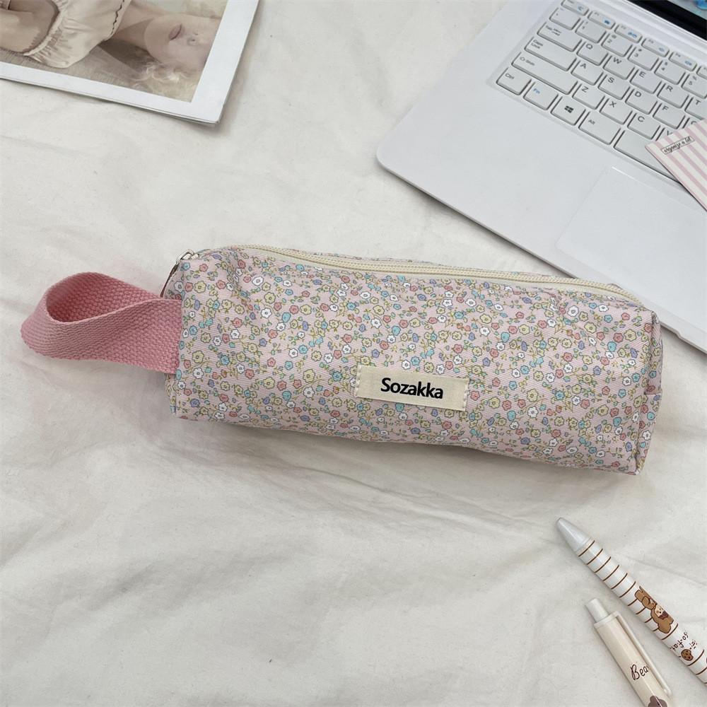Floral Pattern Tote Pencil Case With Large Capacity For Students And Office Use