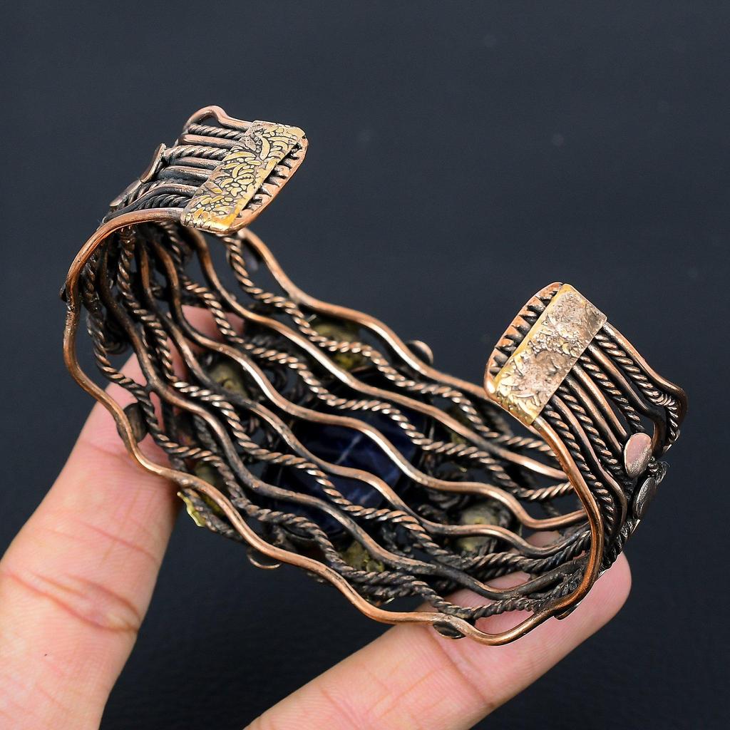 Sodalit Ädelsten Ren Koppartråd Lindad Handgjord Manschett/Armring Justerbart Smycke