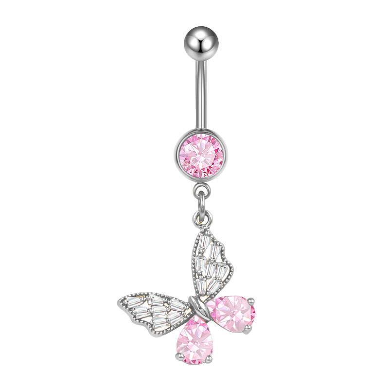 Schicker Schmetterling Herz Bauchnabelpiercing Pink Damen Nabel für Geburtstag und Feier