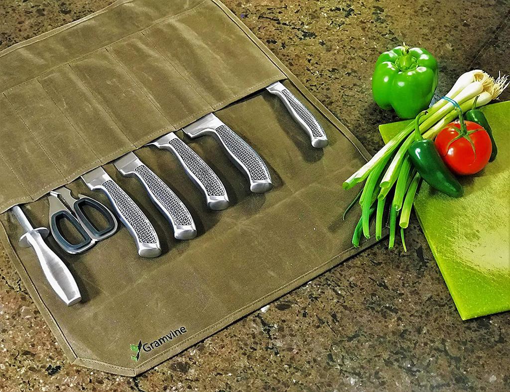 Portable Waxed Canvas Knife Storage Bag for Chefs and Outdoor Activities