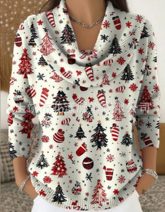 2025 European & American 3D Digital Print Loose Knit Sweater for Autumn & Winter