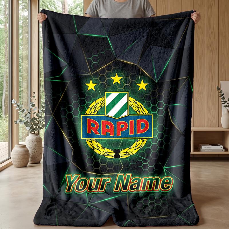 Custom Text Flannel Throw Blanket, Lightweight Cozy Bed Sofa BlanketRapid Wien FC