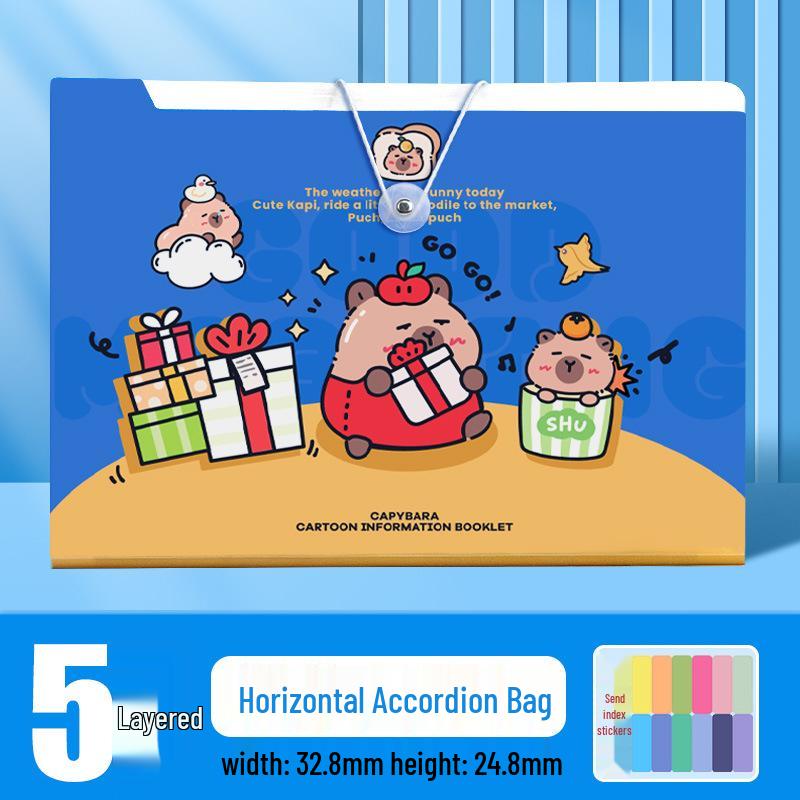 A4 Accordion Folder: Capybara Student Large-Capacity Test Paper and Data Storage Organizer