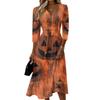 Womens Casual V Neck Midi Dress Three Quarter Sleeve Back Zipper Halloween Print Dress