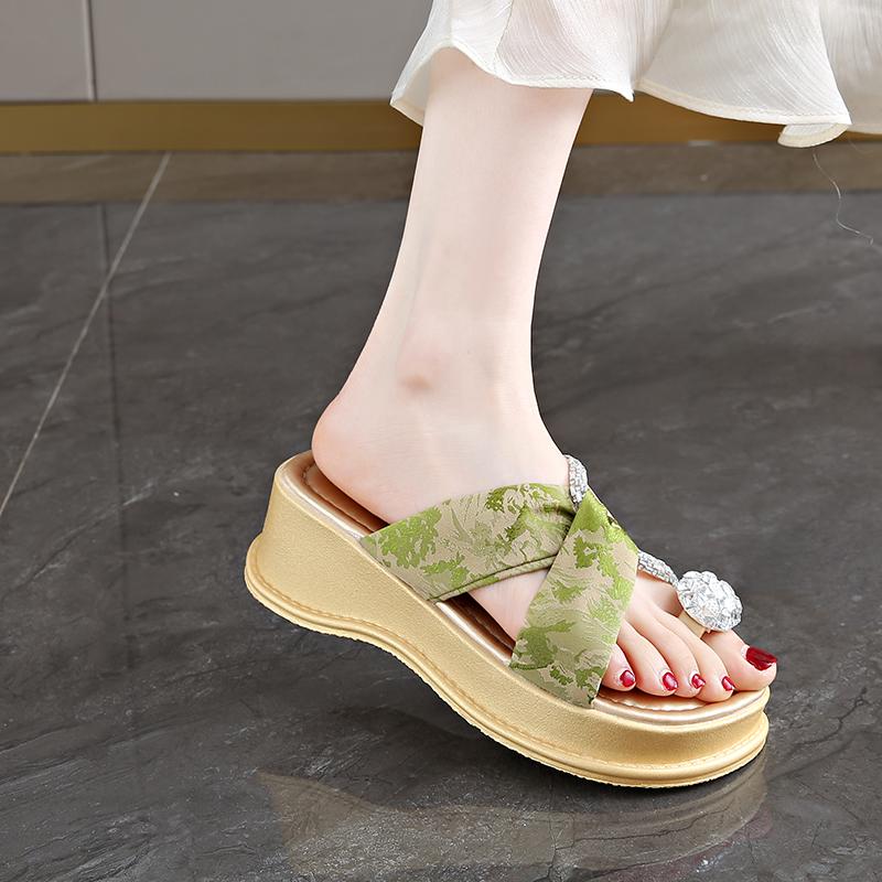 Fashion CRLAYDK Slide Sandals for Women Strap Ladies Flip Flops Platform Walking Wedge Rhinestone Beach Open Toe Vacation Slippers