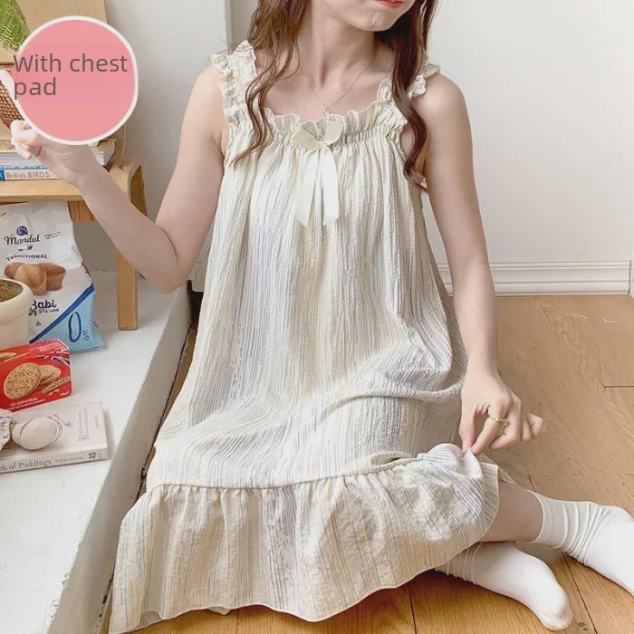 

Милая летняя ночная рубашка для девочек с нагрудными подушечками - мятый хлопок, средней длины, домашняя одежда Extra Extra Large (XXL)