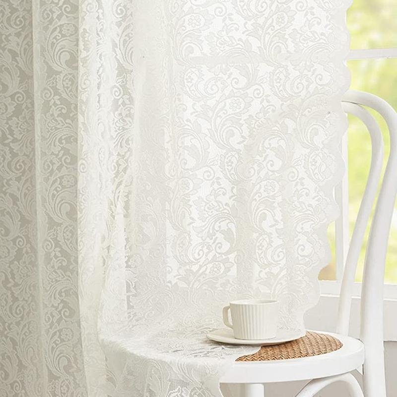 Lace Curtain with Vintaged Flower Embroidery tulle Transparent Panels Curtains for Bedroom Living Room Window Drapes
