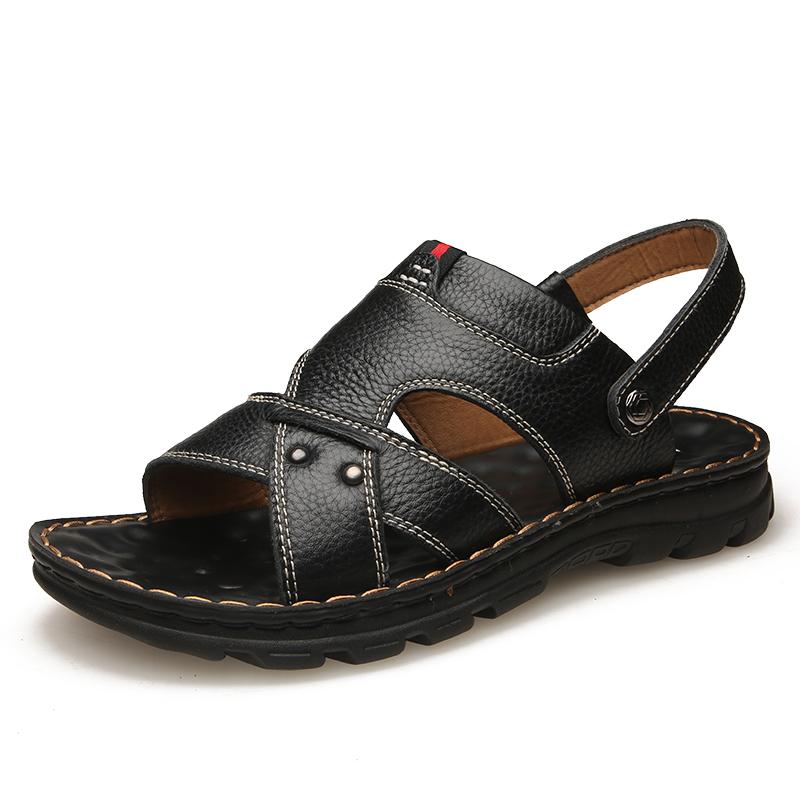 Summer Soft Leather Men Sandals Comfortable Male Beach Shoes Anti-Slip Mens Slippers Outdoor Breathable Lightweight Casual Shoes