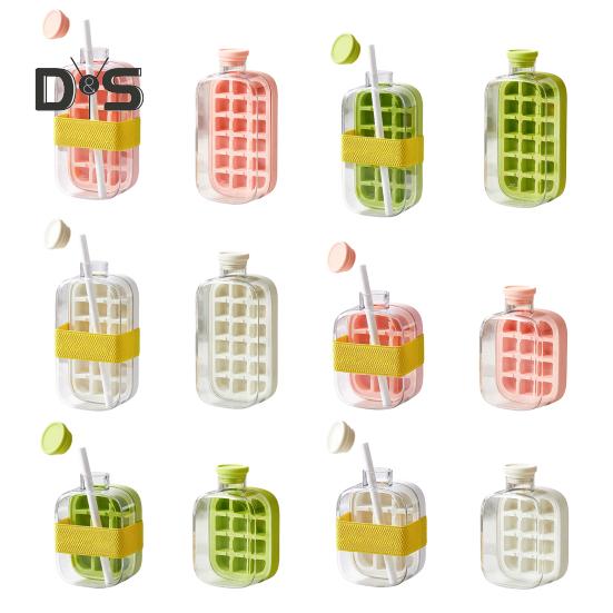 Water Bottle Ice Tray Press-to-Cold 2-in-1 Ice Cube Mold & Kettle Quick Ice Making Portable Bottle Easy Release Silicone Mold Touch-Free Freezer Cup