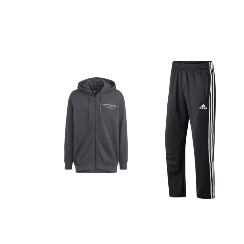 

Adidas Letter Print Pattern Pullover Hoodie And Striped Elastic Pants Casual Sports Set Men Sweatshirt And Pants Black TR30PR+HZ7028 S
