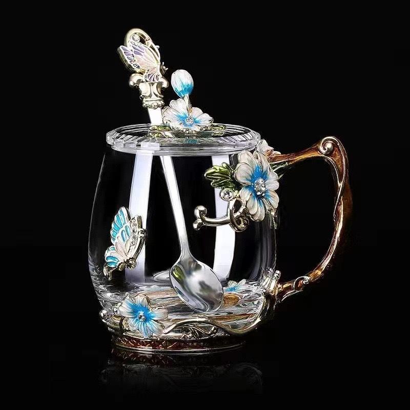 

Емальована кольорова чашка для води, побутова чашка для квіткового чаю, термостійка розписна чашка з кришталевого скла, чашка для кави 320ml