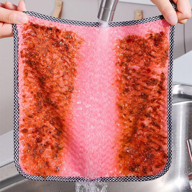 4Pcs Kitchen Dish Cloths Super Absorbent Microfiber Towels Non-Stick Oil Washing Cloths Anti-grease Wiping Rags Tableware Cleaning And Wiping Tools