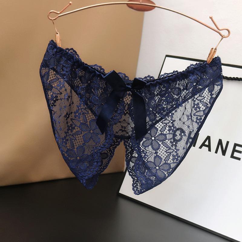Women'S Sexy Underwear Open Crotch Panties Low Waist Lace Transparent Briefs Ultrathin Sheer Thin Strap G-String Thongs Lingerie