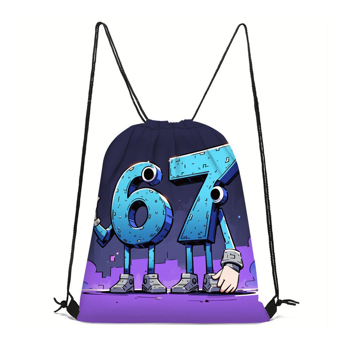 Number 67 Unisex Cartoon Print Drawstring Bag - Lightweight & Spacious