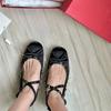 Fashion V Family Riveted Satin Ballet Shoes Female New Bow French Single Shoes Flat Bottom Mary Jane Princess Shoes