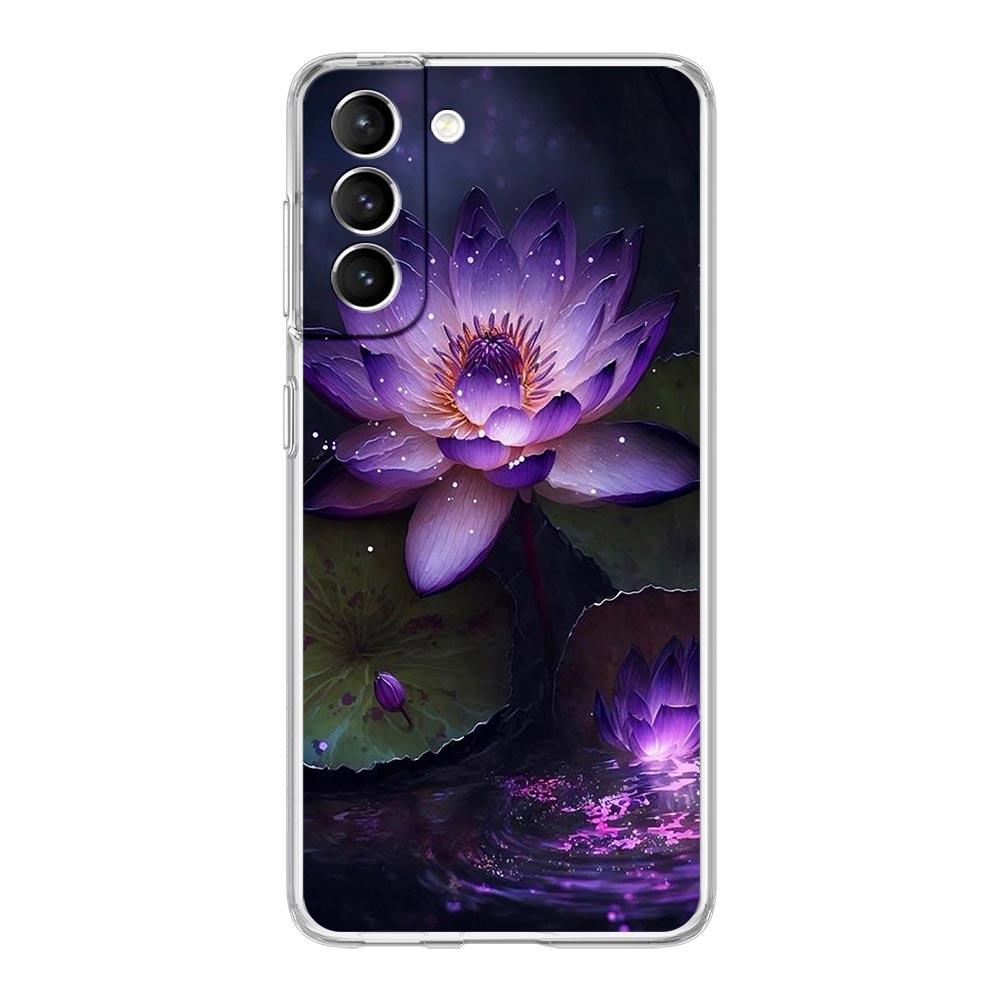 Phone Case For Samsung Galaxy S25 S24 S23 FE S22 Ultra S20 S21 5G S10 S9 Plus S10E S8 Soft Clear Cover Luxury Lotus Flower