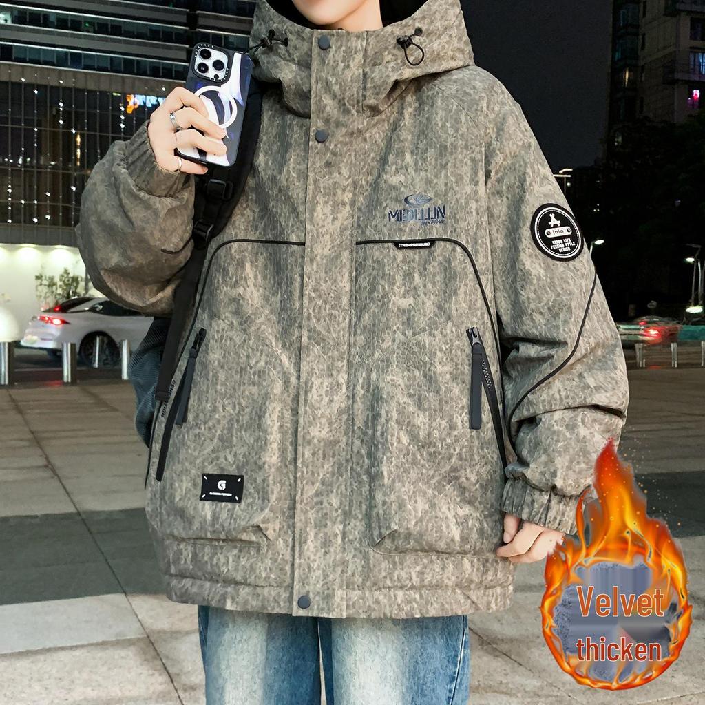 Men's & Teen Boys' Trendy Velvet-Enhanced Winter Jacket, Thick Cotton Windbreaker for Older Kids & Junior High Students