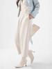 Women's High-Waisted Black-Grey Wool Blend Wide-Leg Trousers, Plus Size, Autumn/Winter